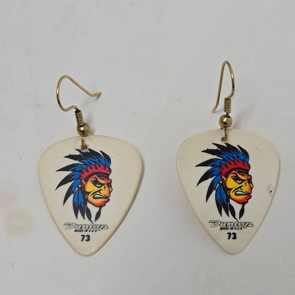 Dunlop Guitar‎ Pick Earrings Native American Chief Graphic Music Jewelry 73 USA